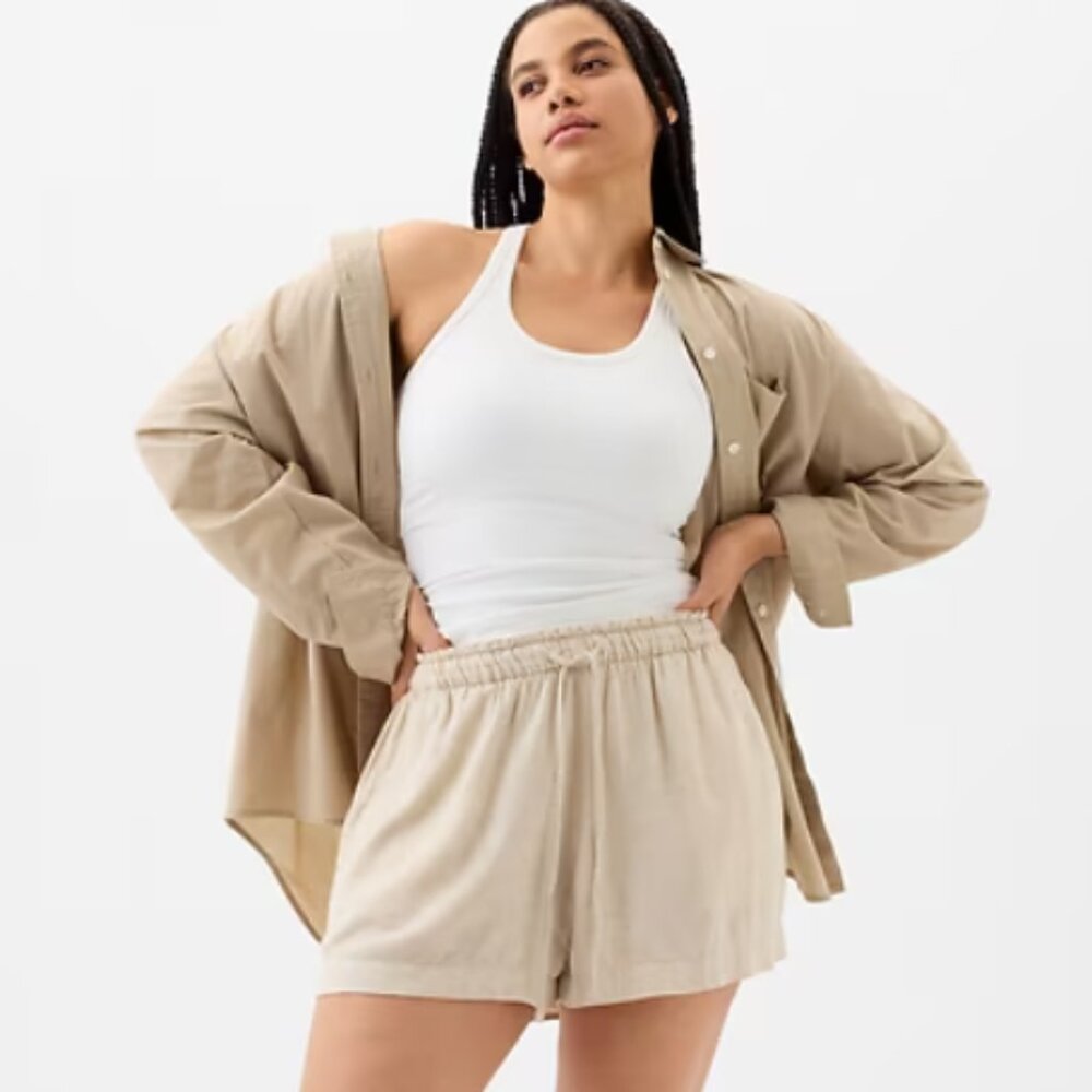 Gap Mid Rise Easy Linen-Blend Pull-On Shorts Stretch Loungewear Size XXL